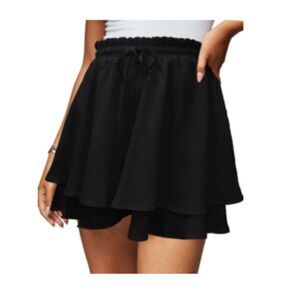 Ruffle hem skirt shorts elastic high waist, SMALL, 7H-137B004